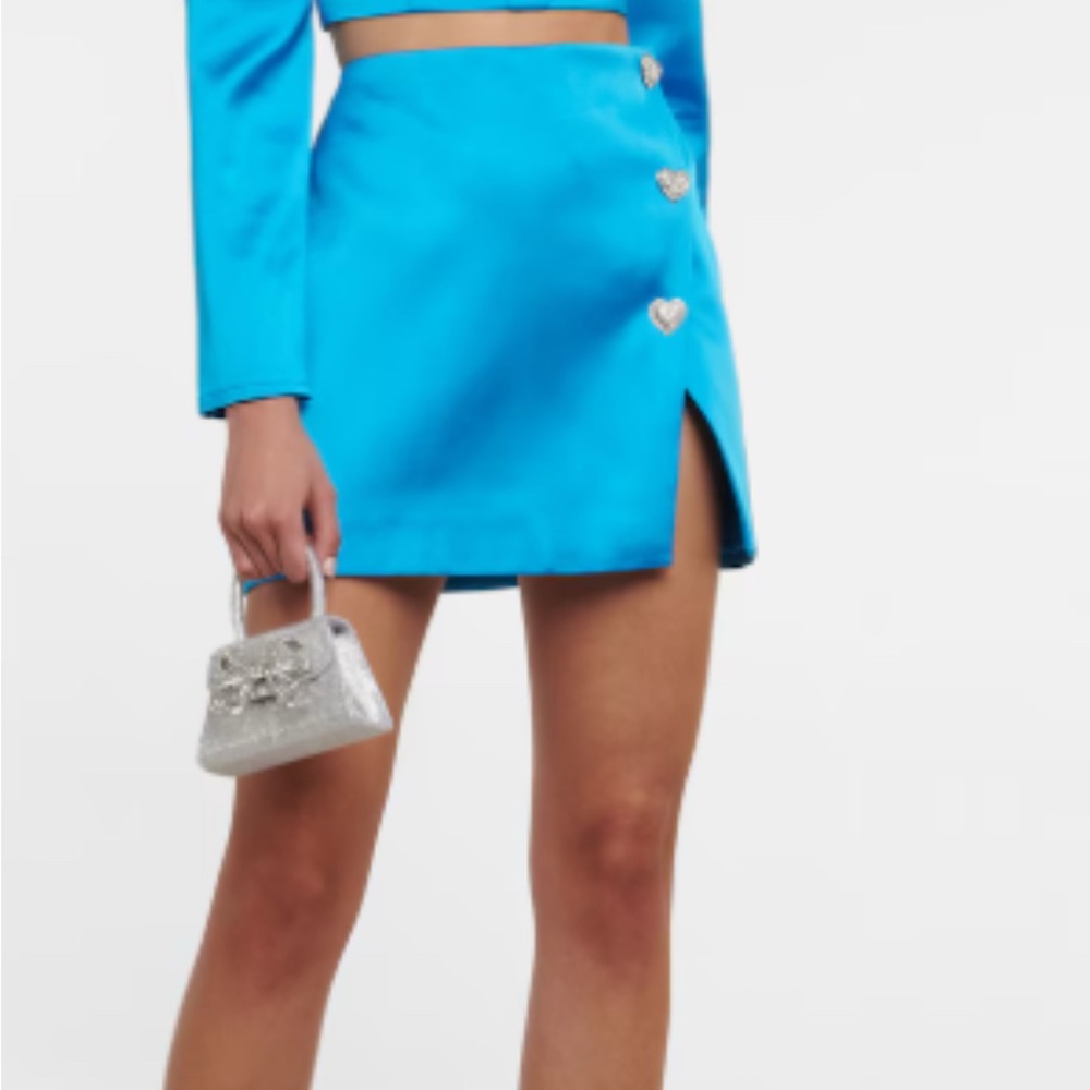 Self-Portrait Blue Pencil Mini Skirt with Slit
